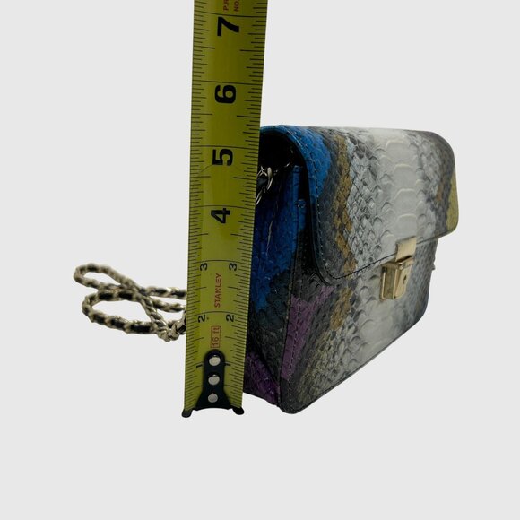 Women’s Python Embossed Crossbody Shoulder Bag w/ Chain Strap | Snake Print Flap - Picture 11 of 12